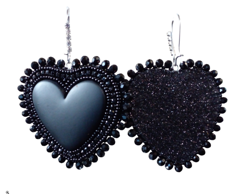 Black Heart Flat Stitch Earrings