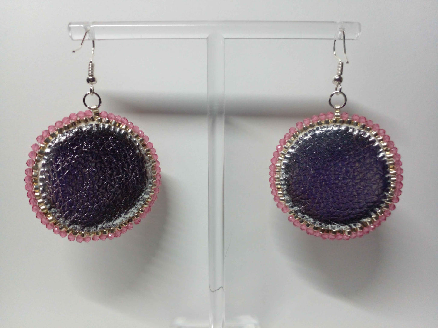 Pink and Crystal Flat Stitch Earrings