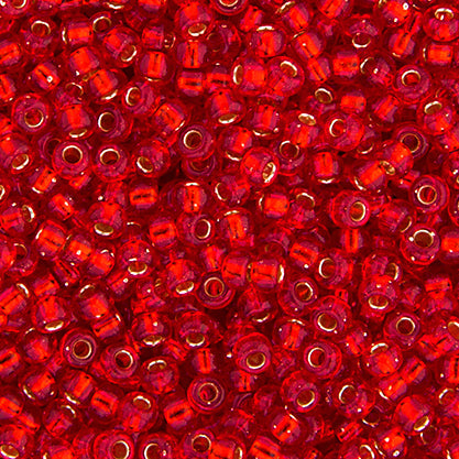 Perles de rocaille Miyuki 11/0, rouge feu, doublées d'argent, sachet de 22 g