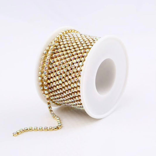 1 yard SS6 Crystal AB Gold Metal Chain Strass Banding