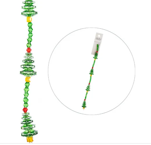 Crystal Lane 7in Bead Strand Green Christmas Tree Stack