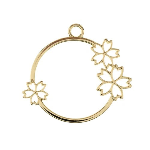 Accesorios para abalorios, colgante circular de color dorado o plateado con flores, paquete de 4 unidades