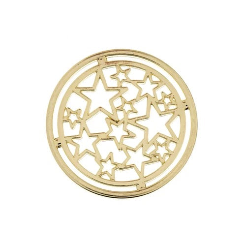 Accesorios para abalorios, colgante de color dorado, círculo con estrellas, 6 piezas/paquete