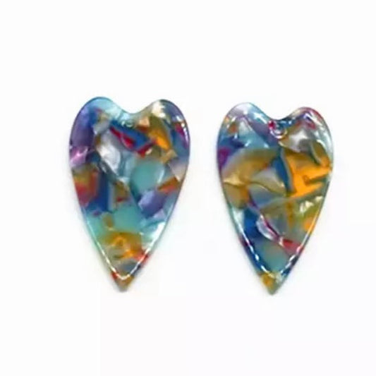 Corazones acrílicos de mezcla azul de 23 x 39 mm, con un orificio para coser, gemas acrílicas