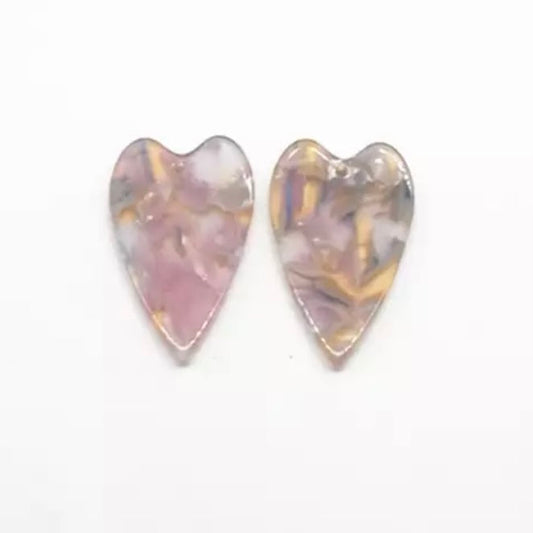 Corazones acrílicos violetas de 23 x 39 mm, con un orificio para coser, gemas acrílicas