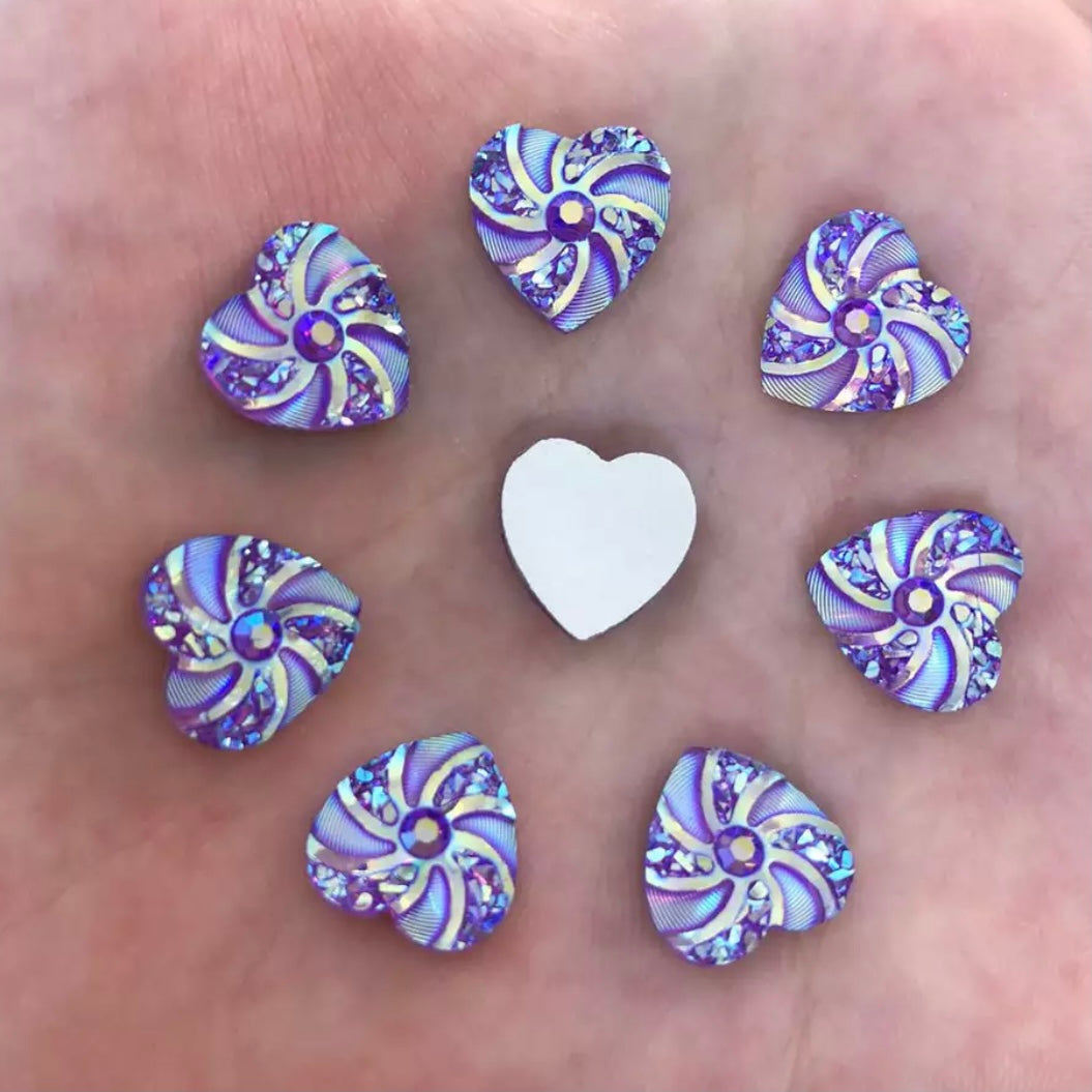 Gema de resina AB plana con forma de corazón morado de 12 mm, pegable