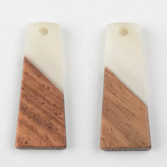 Trapecio de acrílico/madera blanco roto de 11 x 30 mm, con orificio, gema acrílica