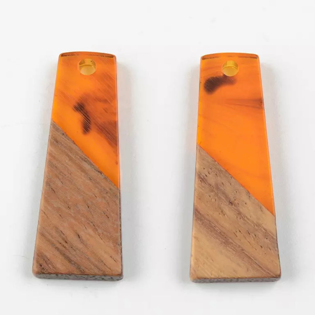 Trapecio de acrílico/madera de mármol naranja de 11 x 30 mm, con orificio, gema acrílica