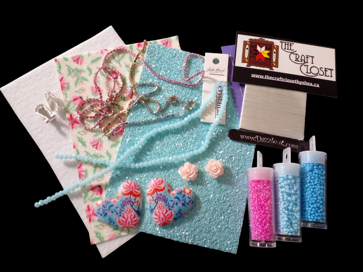 Beaded Heart Kit - Blue and Pink Floral