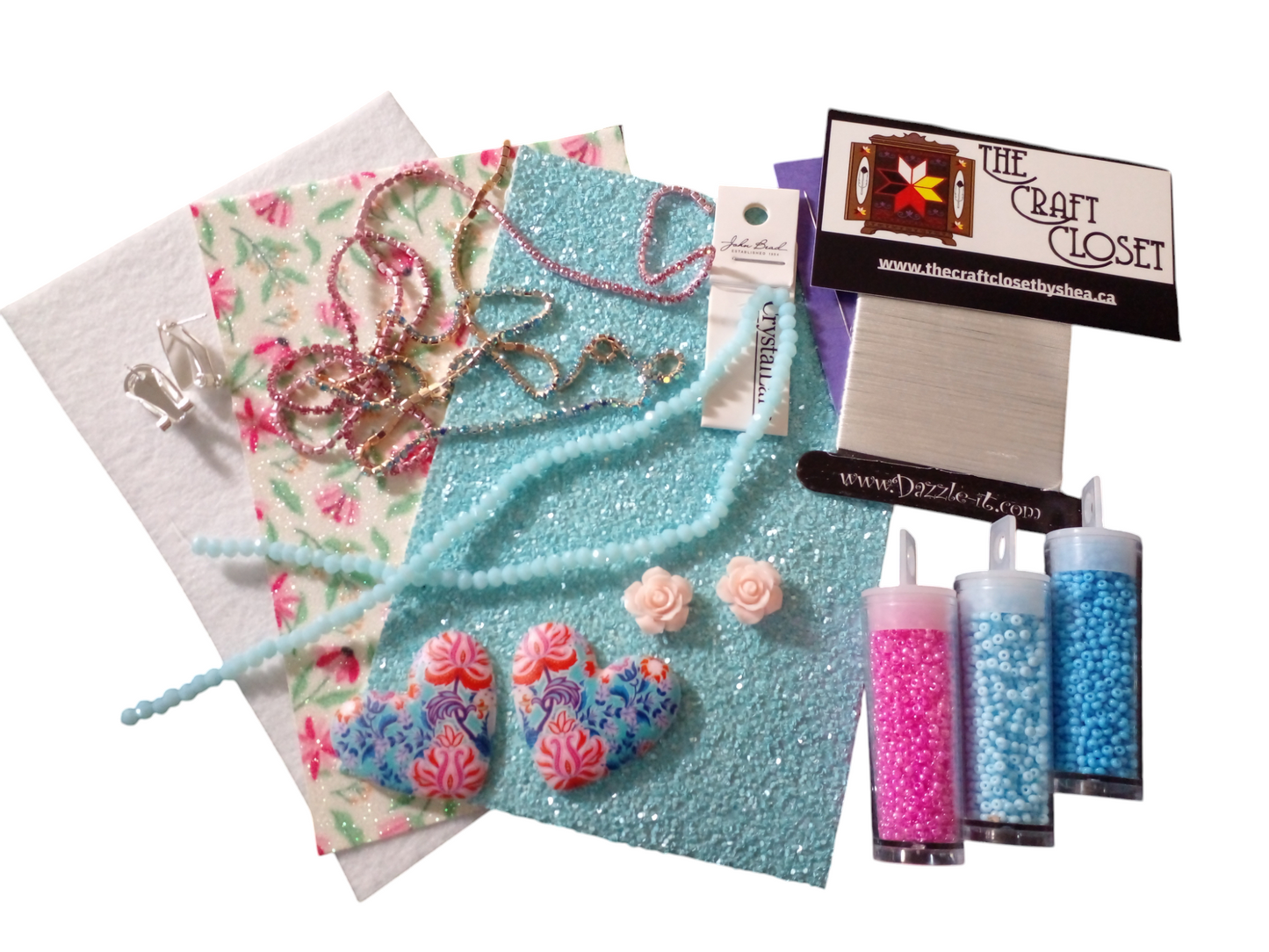 Beaded Heart Kit - Blue and Pink Floral